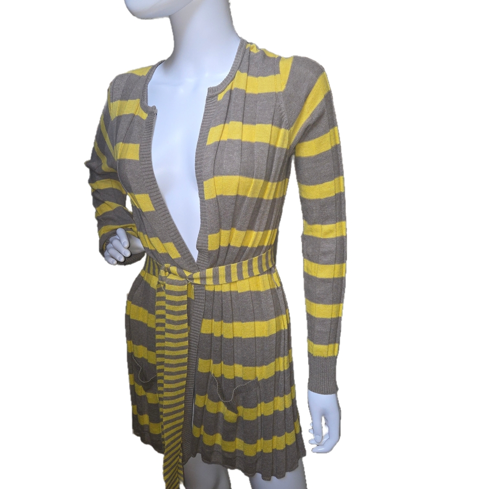 Anthropologie Striped Cardigan with Belt 100 % Cotton